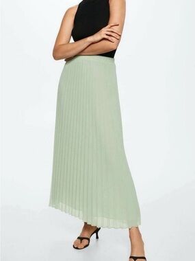 Mango Pleated Maxi Skirt in Sage Green - Women